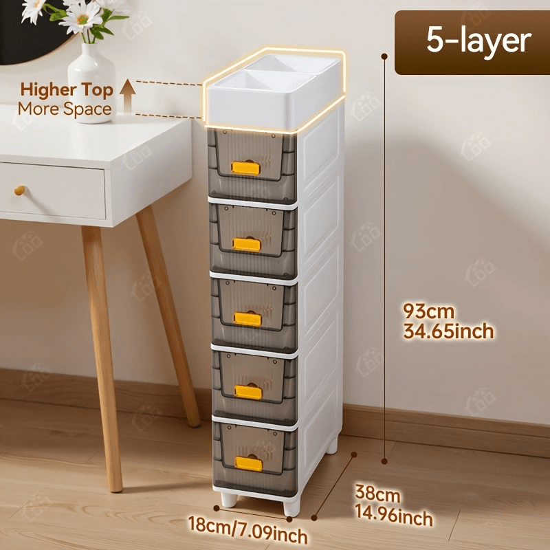 TEMU Deluxe Slim Storage Cabinet With Drawers - Durable Waterproof Pp Material, Organizer With Storage For Bathroom, Kitchen, Personal Care Product