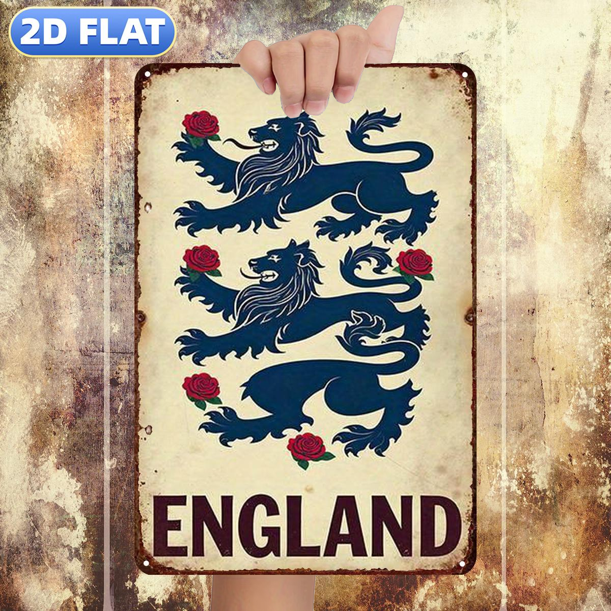 TEMU 2d Flat 1pc, "england: 3 And Roses – A Symbol Of ", Metal Iron Sign, Size(8"x12"/20cm*30cm) Decorative Paintings/room/restaurant/bar/door/garage