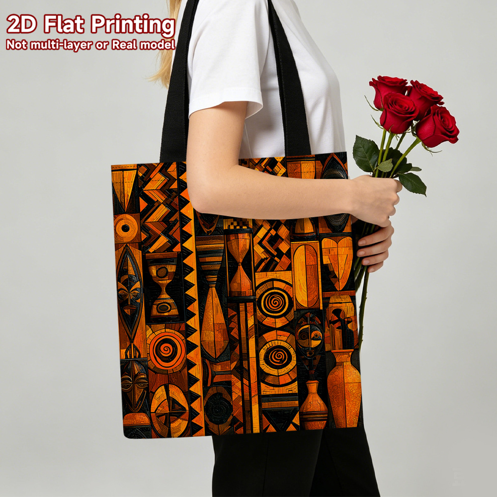 1pc classic abstract tribal geometric   handbag for women   foldable shoulder tote bag high quality polyester material   shopping commuting and travel great holiday gift idea
