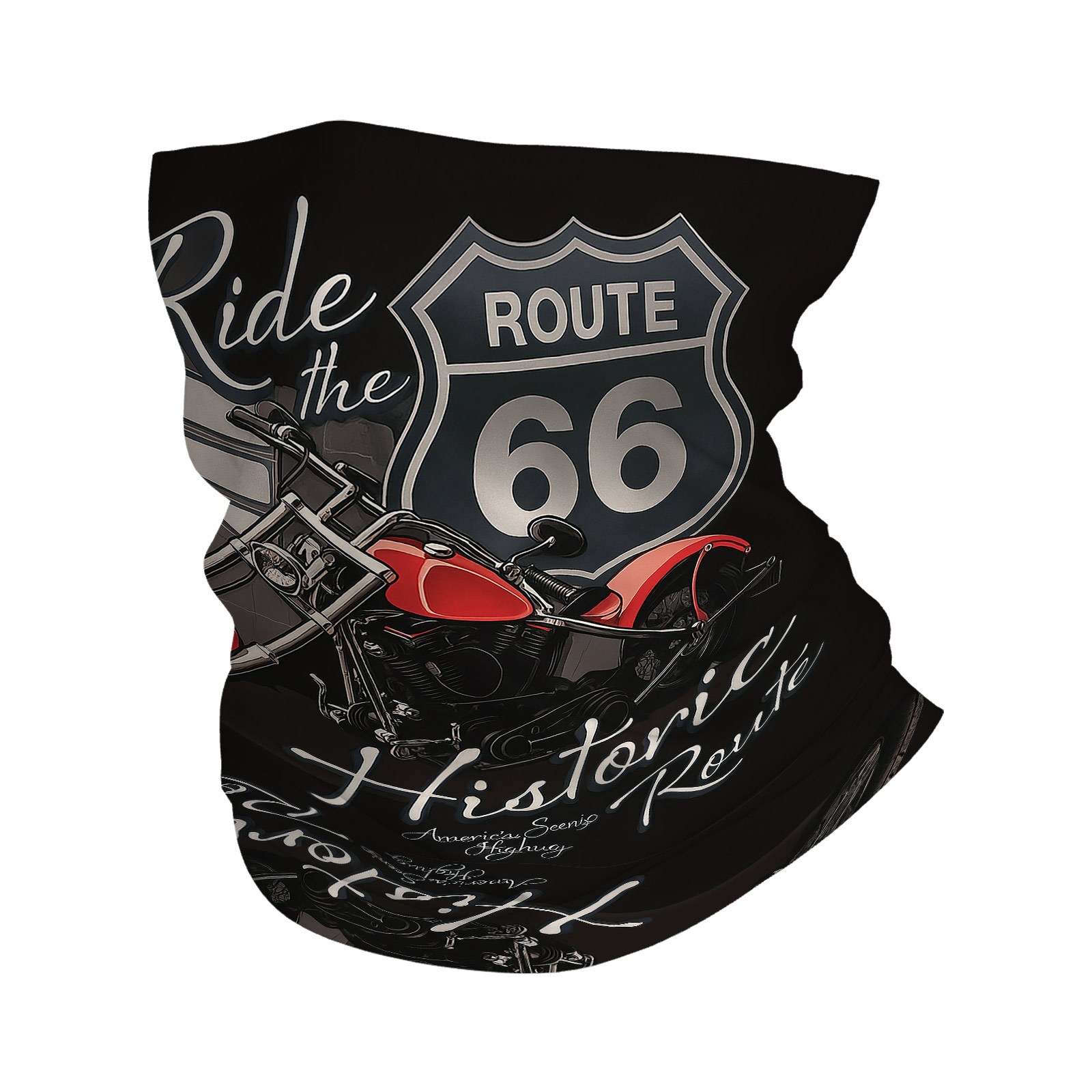 TEMU 1pc Masque Facial Imprimé Motif Moto et Route 66 - Masque Élastique Respirant, Adapté aux Activités de et aux Tenues Décontractées, Bandeau et