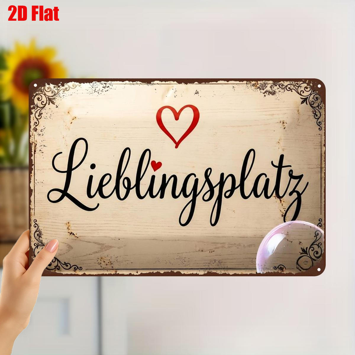 TEMU 2D Flach ., "Vintage Eisenkunst Schild '' - Romantisches Herz Design für Wohnkultur" 8×12 Zoll