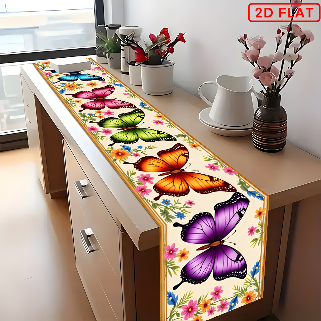 TEMU 2d Flat Tablecove 1pc, Colorful Butterflies And Flowers, Suitable For Dining Tables, Parties, Outdoor Use, And Various Other Occasions, This