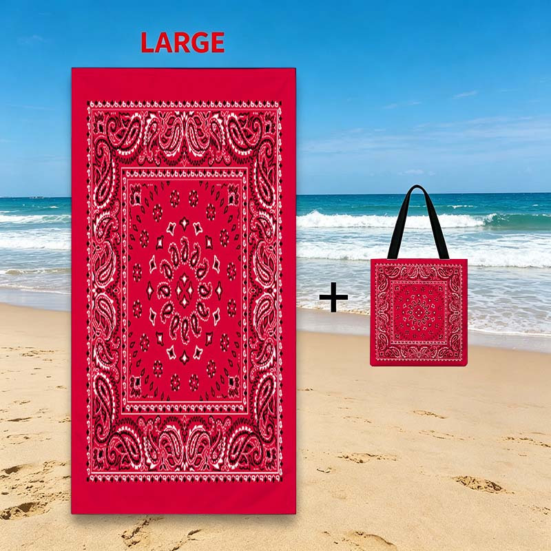 TEMU Set pezzi: 1 borsa tote + 1 telo mare - Set con stampa motivo bandana , regalo per le vacanze, realizzato in, , , ad asciugatura rapida, per ,