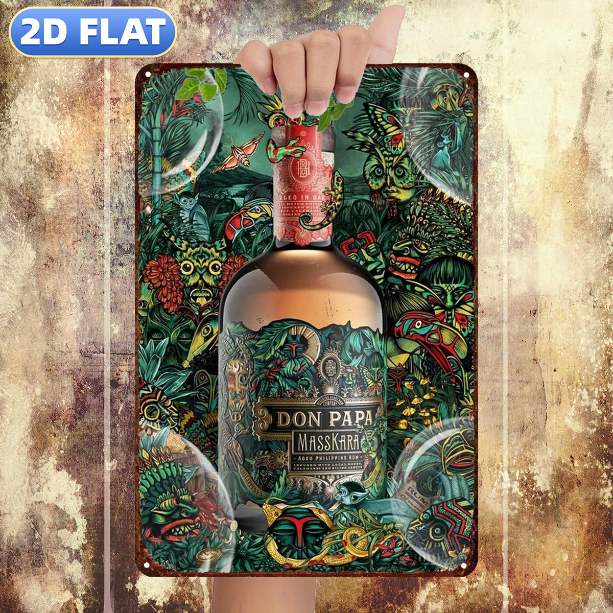TEMU 2D Plat 1pc, "Élégance : Don Papa Amidst Tropical ", Plaque en Métal Fer, Taille (8"X12"/20Cm*30Cm) Peintures