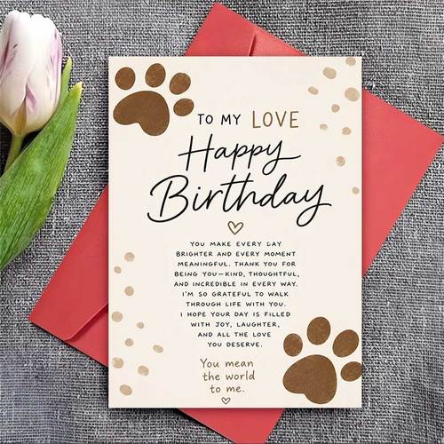 un sobre y una de felicitación: de felicitación de para pareja con diseño de de patas para aniversario o de ocasión