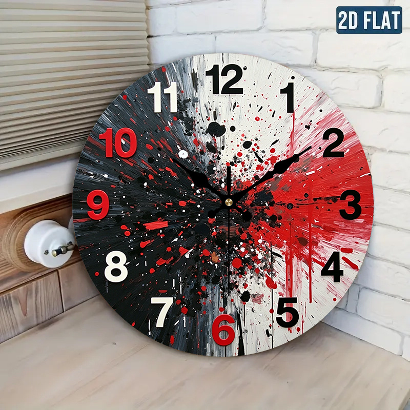 item picture 2d flat 1pc abstract ink splash theme style wall clock silent decorative     clock suitable for bedroom living room office   10 12 14 inches aa battery not included