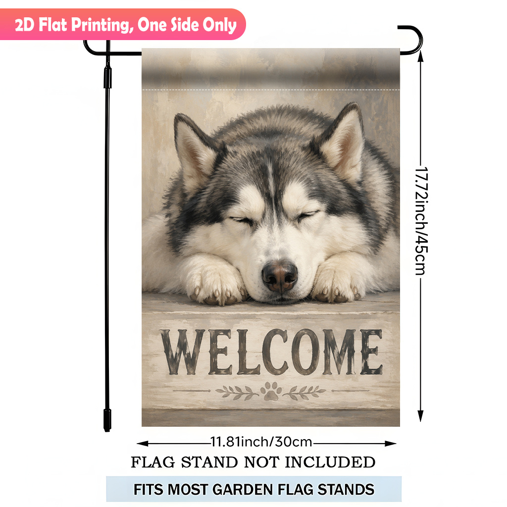 TEMU 2d Flat, 2d Flat Printing Garden Flag 1pc, Husky Welcome Sign Durable Polyester Outdoor Patio Decoration, Outdoor Patio Flags, And Patio