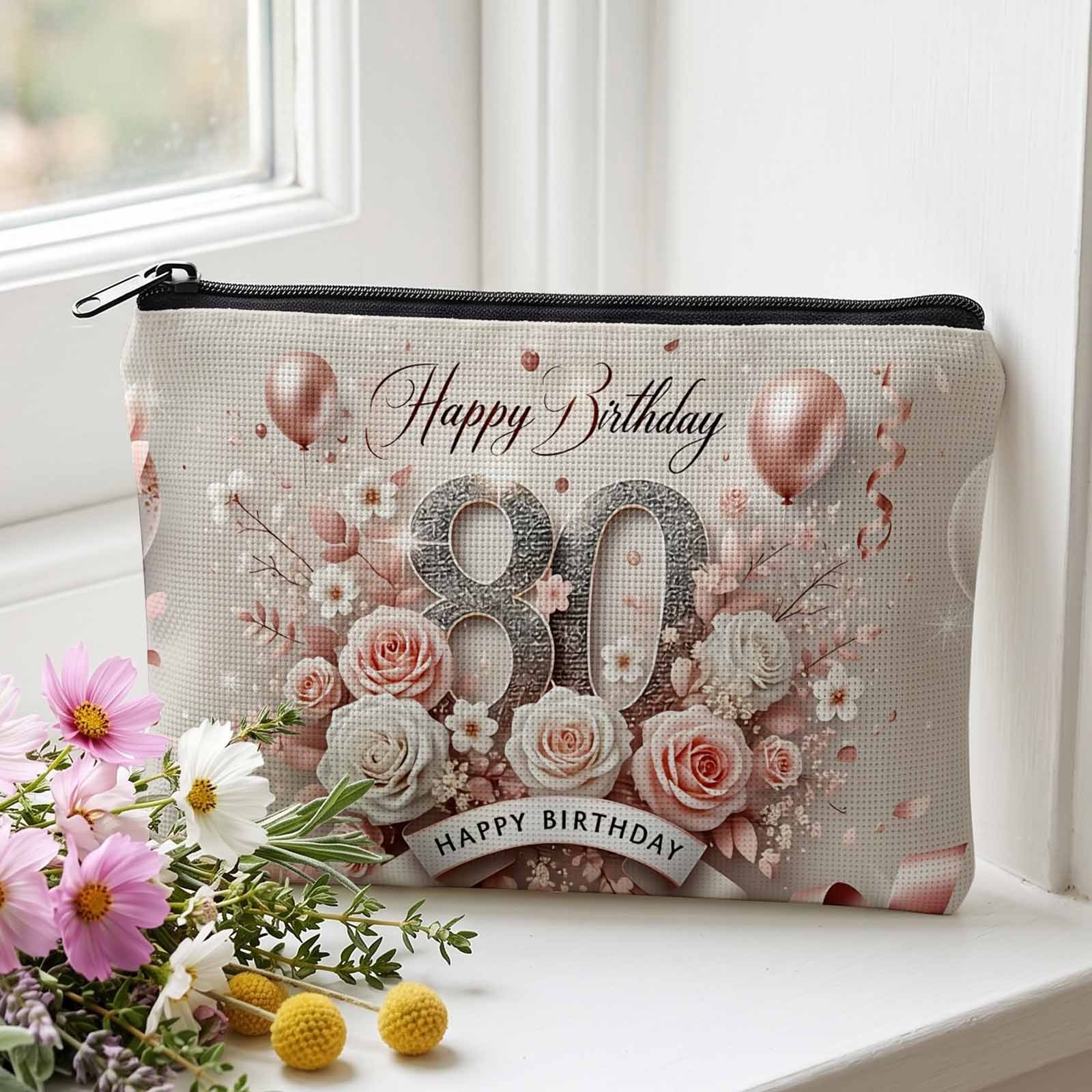 TEMU 2d Flat Printing Makeup Bag, Elegant 80th Birthday Gift For Women, Party Or Travel Use, 2d Flat
