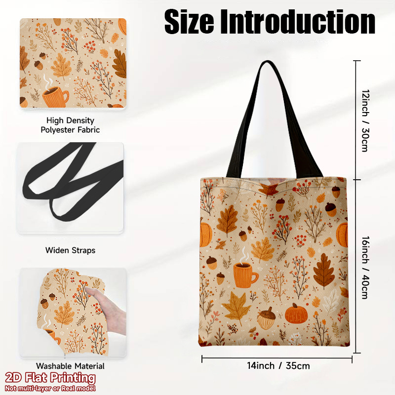 TEMU 1 sac plat 2D imprimé motif et citrouilles, sac à main décontracté toutes saisons pour femmes, à bandoulière fixe adaptée aux déplacements, aux