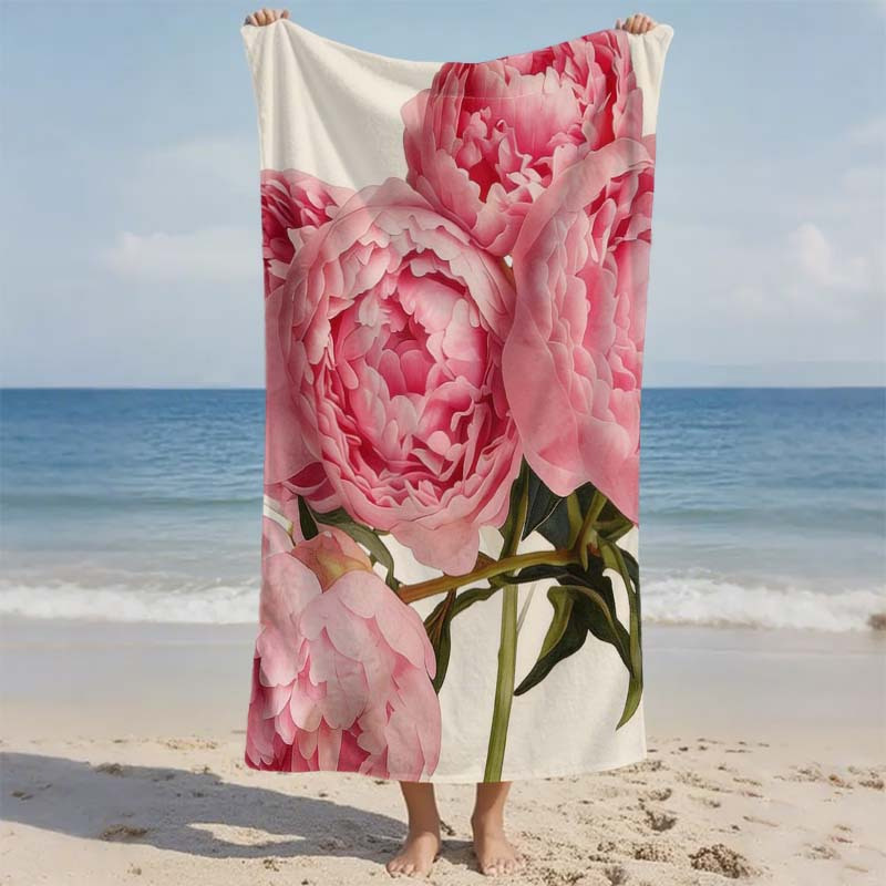 artikel foto 1 stuks pioenroos bloem decoratieve sterke gedrukte strandlaken, modieuze gedrukte strandlaken, goede absorptie, sneldrogend en  , delicaat en comfortabel gevoel. kan   gebruikt als strandmat, sportlaken of reisdeken, multifunctioneel ontwerp