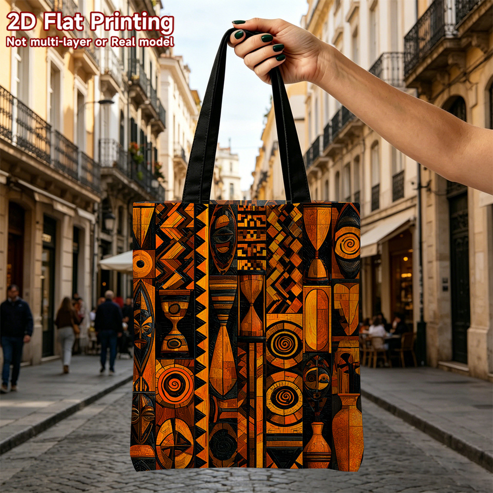 item picture 1pc classic abstract tribal geometric   handbag for women   foldable shoulder tote bag high quality polyester material   shopping commuting and travel great holiday gift idea
