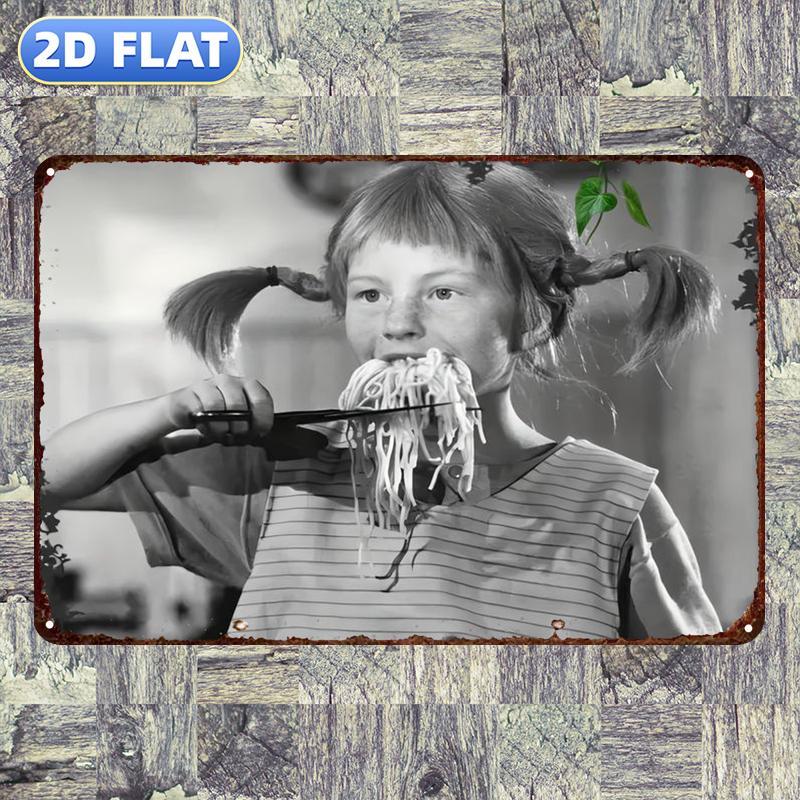 TEMU Piatto 2D, 1 pz Piatto 2D, Una con Code di che Mangia Spaghetti Giocosamente, con Noodles che Pendono dalla Bocca, Targa in Metallo di Ferro,