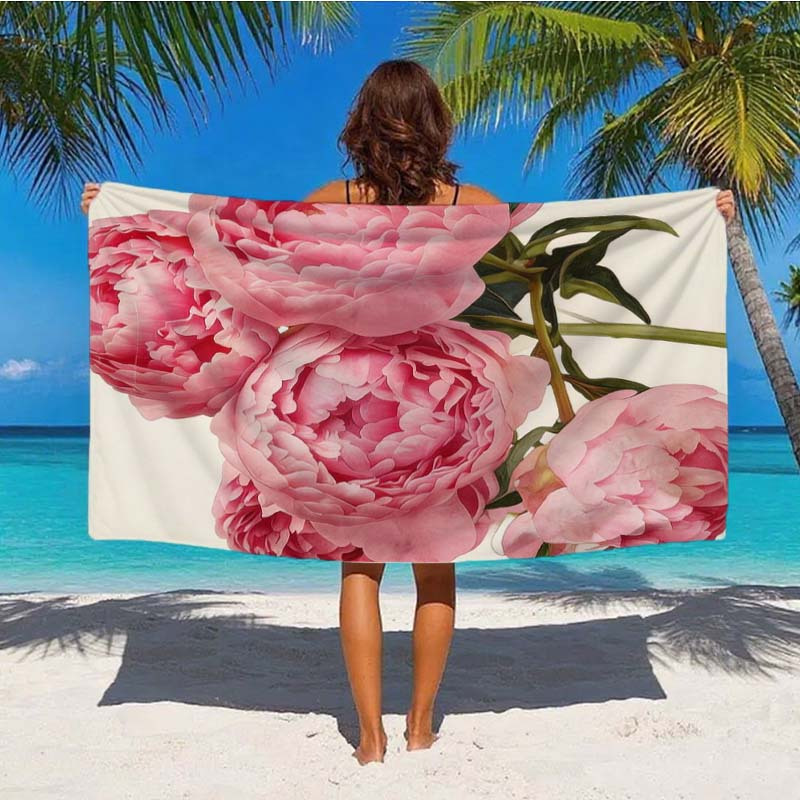 1 stuks pioenroos bloem decoratieve sterke gedrukte strandlaken, modieuze gedrukte strandlaken, goede absorptie, sneldrogend en  , delicaat en comfortabel gevoel. kan   gebruikt als strandmat, sportlaken of reisdeken, multifunctioneel ontwerp
