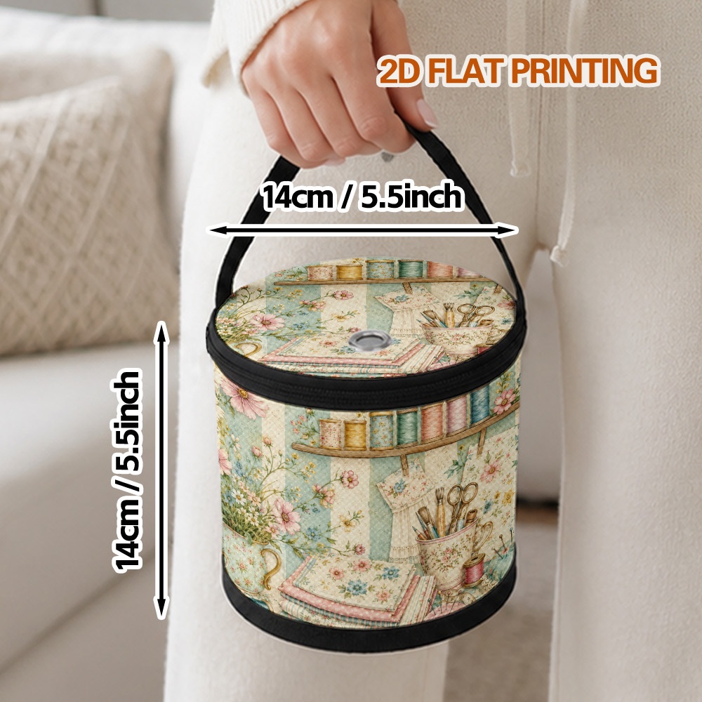 TEMU 1pc 1pcs Floral Yarn Storage Bag With Top Handle & -sided Zipper/drawstring Closure - Portable Knitting Organizer Suitable For Crochet, Sewing