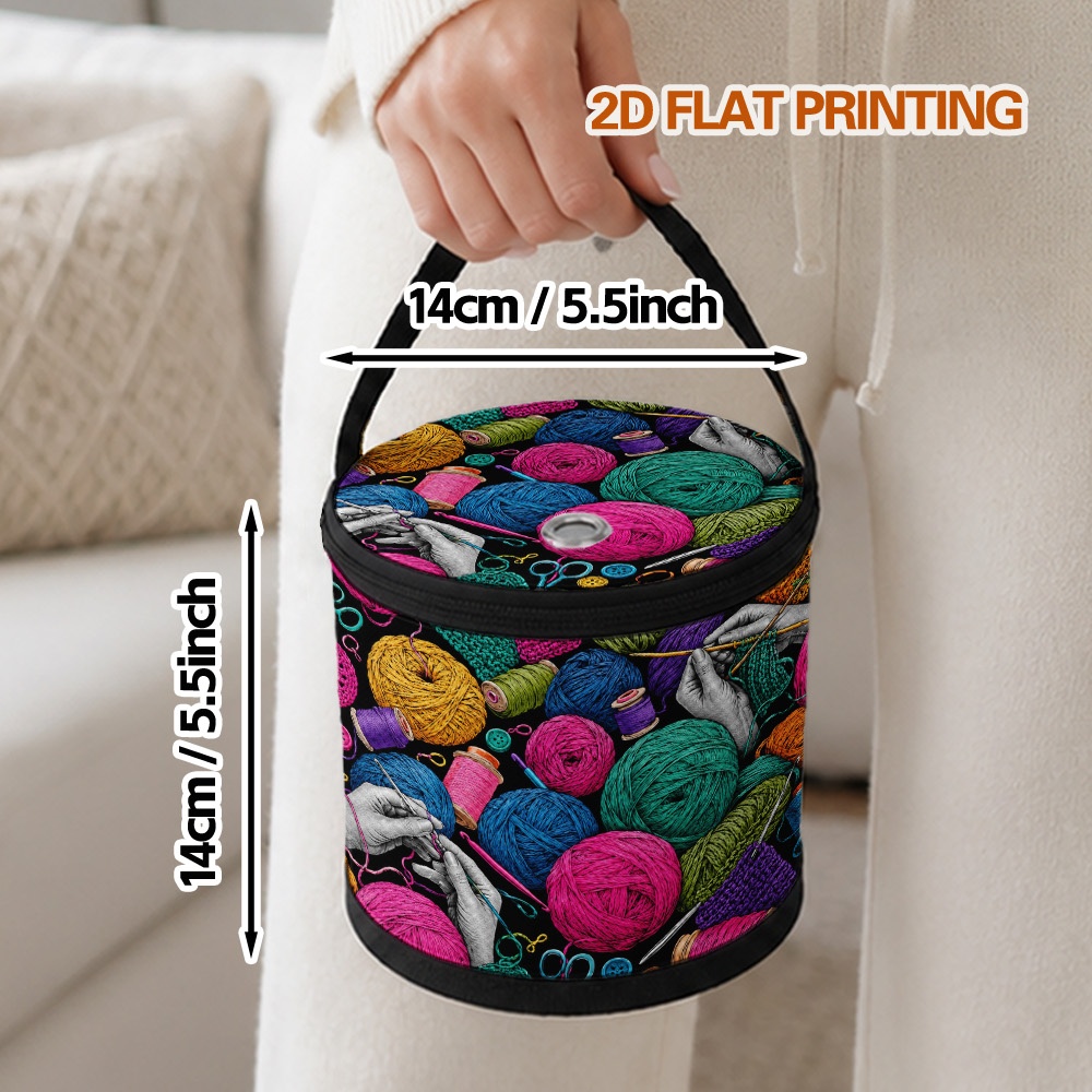 TEMU 1pc Colorful Print Portable Yarn Storage Organizer Bag, Crochet Knitting Yarn Case, Column Bag For Knitting Supplies, 2d Flat