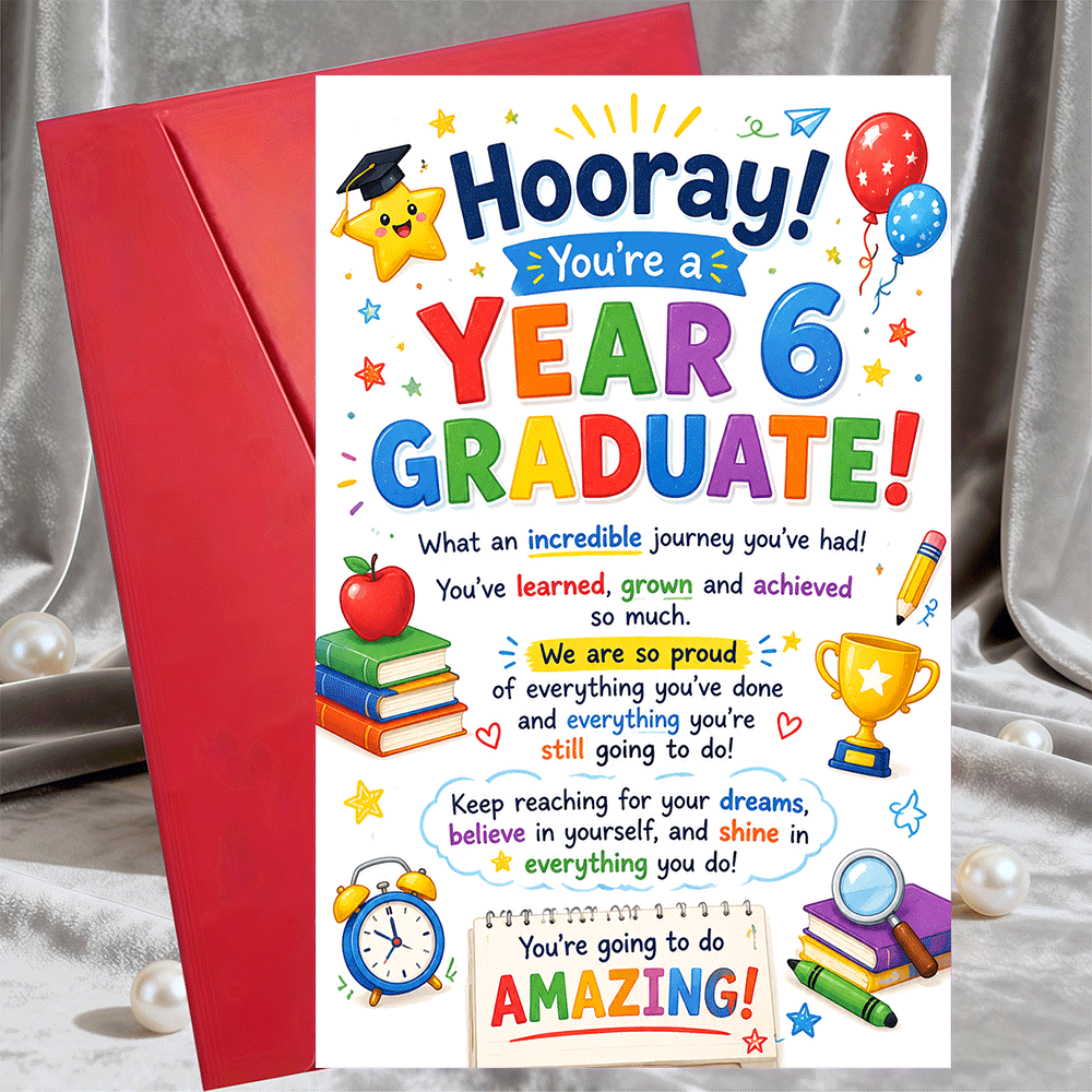 TEMU 1 Greeting Card + 1 Envelope Funny Year 6 Graduation Card For Teacher Parent Friend Congrats On And , Inspirational Celebration Greeting Card