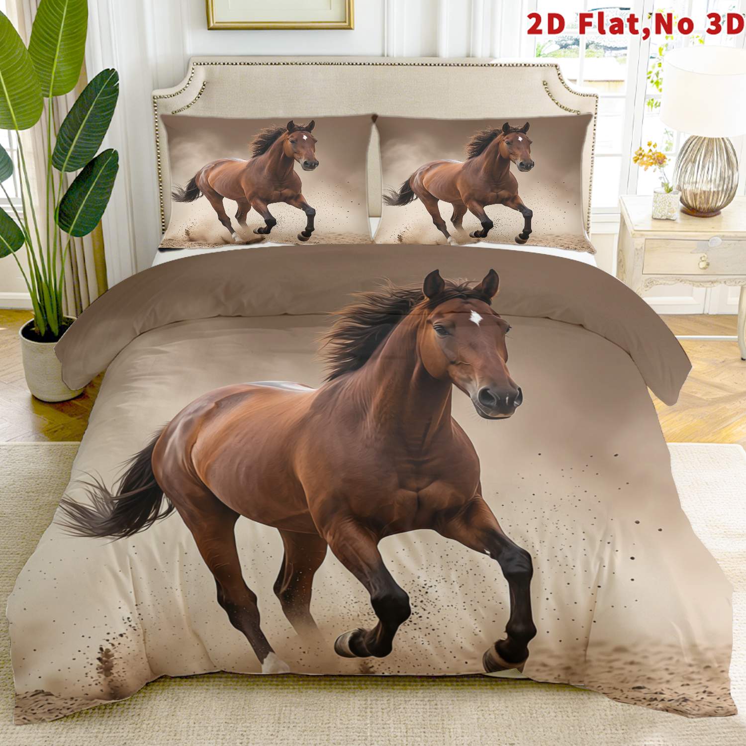 TEMU Latacaca 2d Flat 2/3pcs Horse Pattern Duvet Cover Set Queen King Full Sizes Bedding 1 Duvet Cover   1/2 Pillowcases Suitable For All And Used In