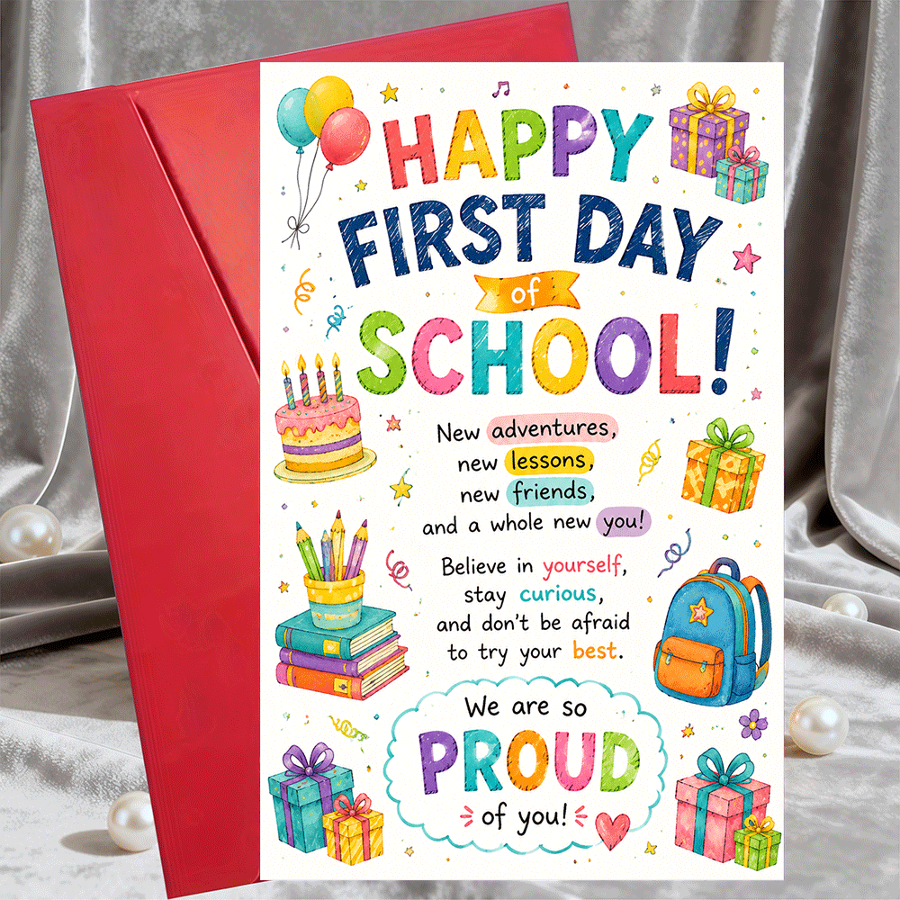 TEMU 1 Greeting Card And 1 Envelope Happy First Day Of School Card For Students Teachers Parents Back To School Gift Encouragement Greeting Card For