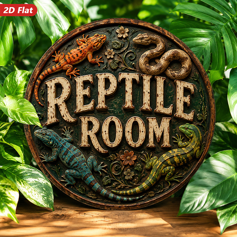 TEMU 2d Flat, 1pc Round Metal Sign Wall Art, Reptile-themed Home Decor, With Lizard And Art Elements, Rustic Style, For Living Room, Study, Bar,