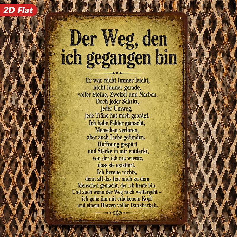 Image of 2d Flat, 1pc Metal Sign Wall Art, German Quote Wall Art, Design, Vintage Style, Home Decor, For Living Room, Study Room, Safe Rounded Corners, Easy-hang, 4 Pin Holes, Windproof Durable., 2d Flat