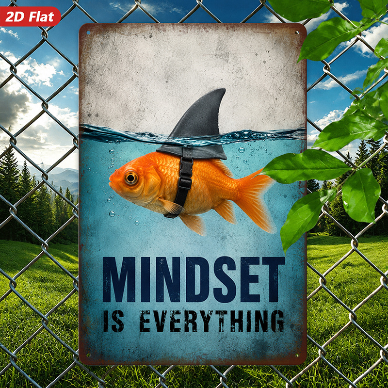 TEMU 2d Flat, 1pc Metal Sign Wall Art, Mindset Is Everything Home Decor, Goldfish With Design, Inspirational Quote Art, For Living Room, Office, Safe