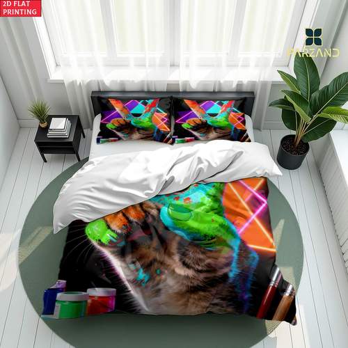 2d flat 2 3pcs printing cat peace sign for bedroom decor bedding quilt cover pillowcases 1 x duvet cover and 1 2 x pillowcases without core