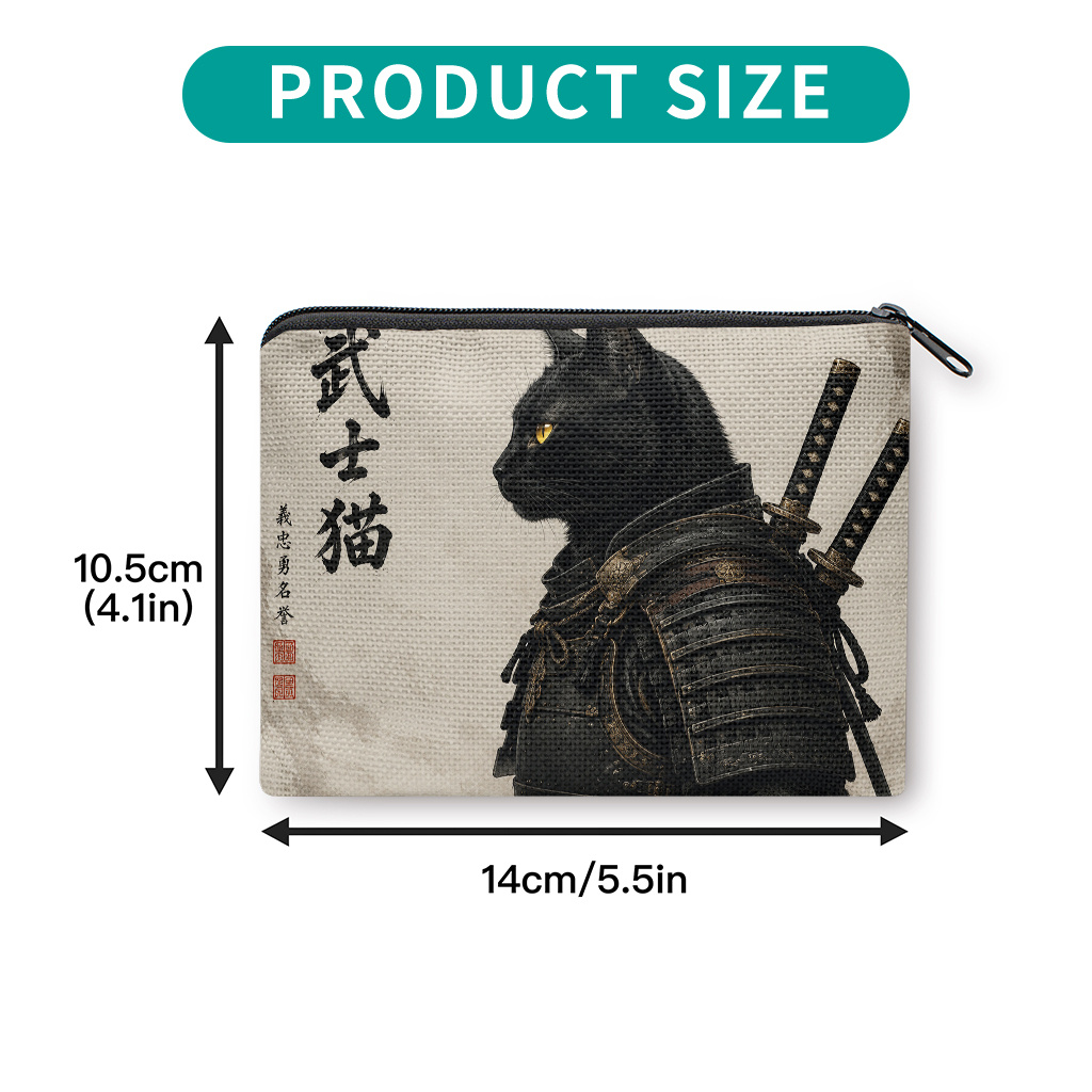 TEMU 1pc Cat Coin Purse With Black Armor - Double-sided Print Zipper Wallet, Multifunctional Card Holder & Key Storage Bag Suitable For , Compact For
