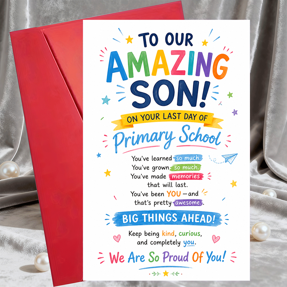 TEMU 1 Greeting Card + 1 Envelopeproud Graduation Card For Son Last Day Of Primary School Gift From Parents Family Encouragement Celebration Keepsake