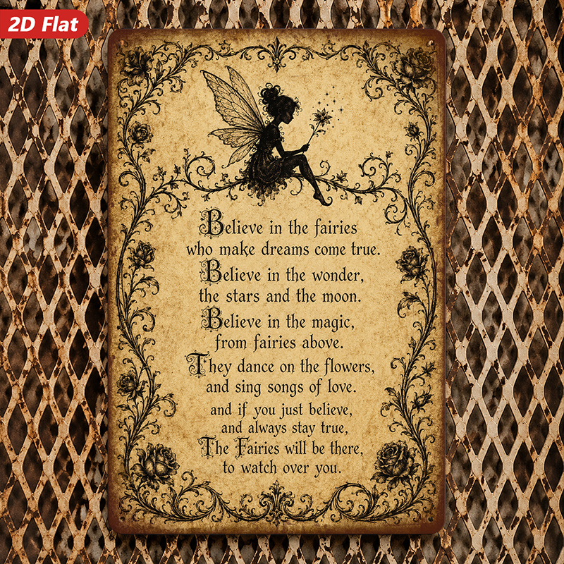 TEMU 1pc 2d Flat Wooden Wall Hanging Sign, Fairy-themed Home Decor, With Inspirational Quote "believe In Of Fairy Stories", Vintage Style, Suitable