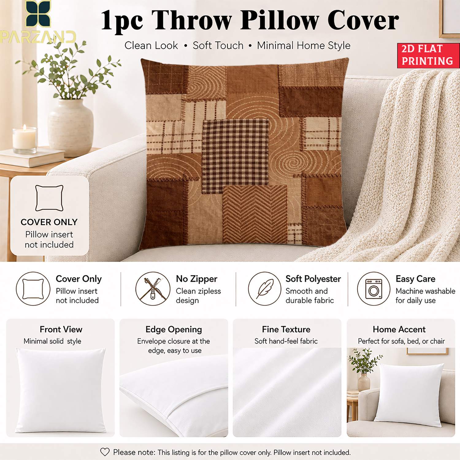 2d flat 1pc pillowcase brown print pillowcase family pattern   pillowcase for sofa bedroom and study comfortable and soft pillowcase a gift   modern decor   durable fabric