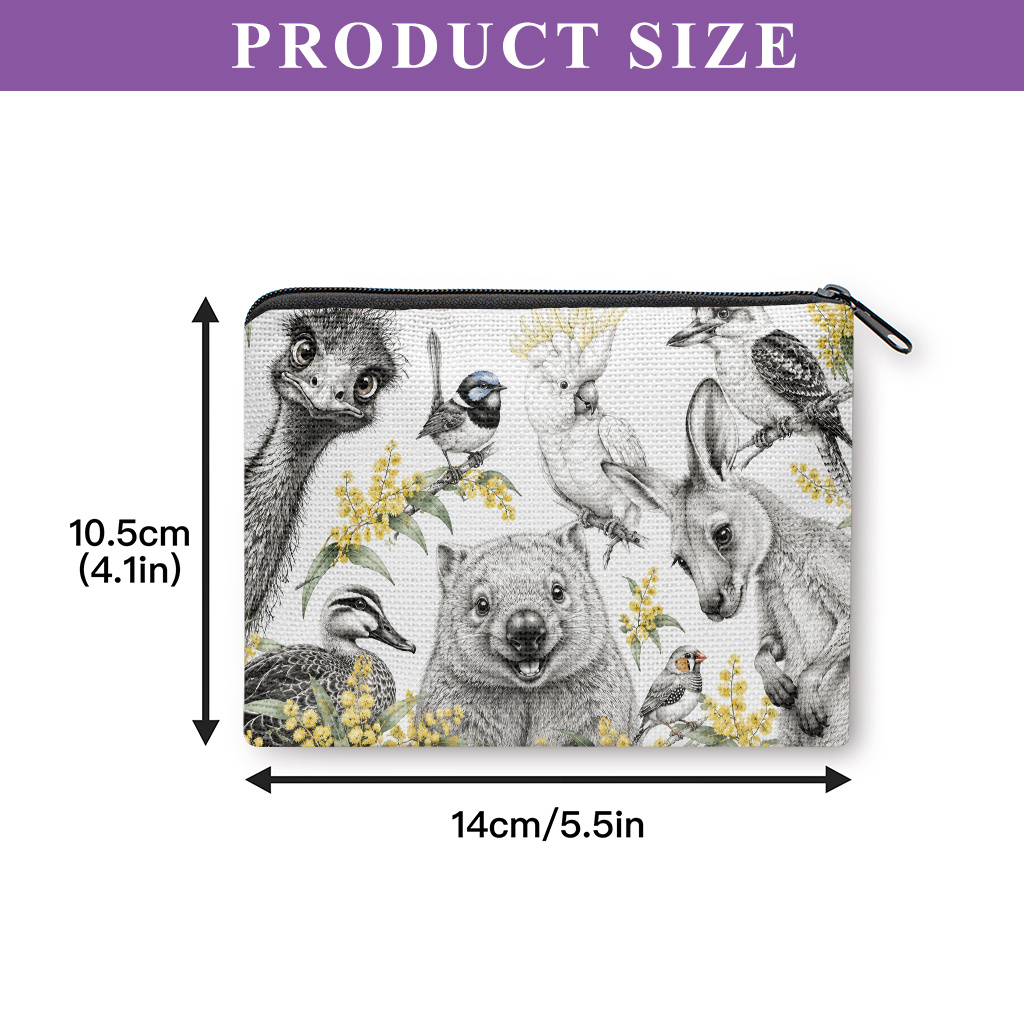 TEMU Coin Purse, Australian Animals And Plants -material Double Zippered Wallet And Organizer Pouch, Machine Washable Durable Washable Fabric Wallet