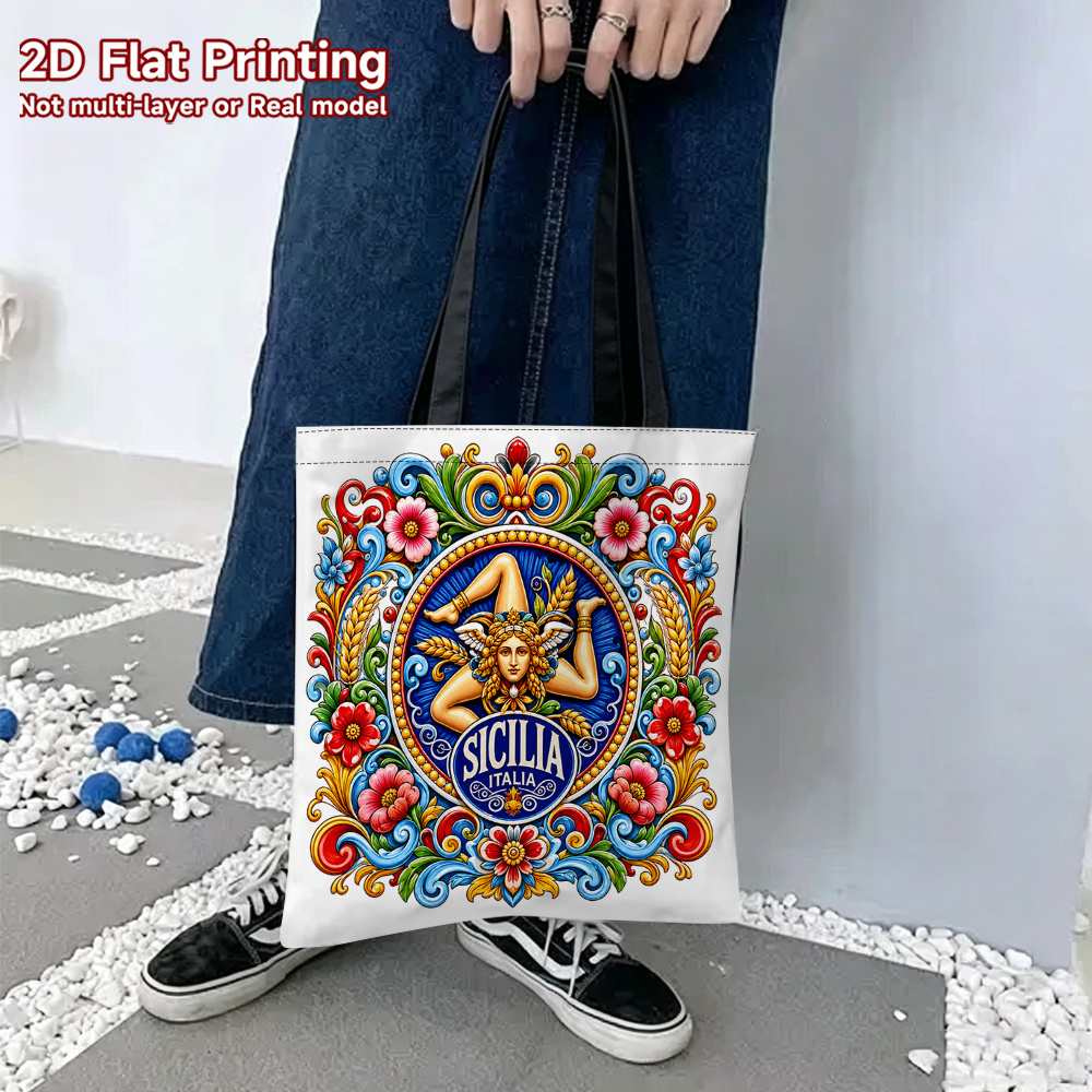TEMU 2d Flat. 1pc Colorful Style Theme Handbag, Foldable, Attractive And Durable, Style Reusable Grocery Bags, 2d Flat