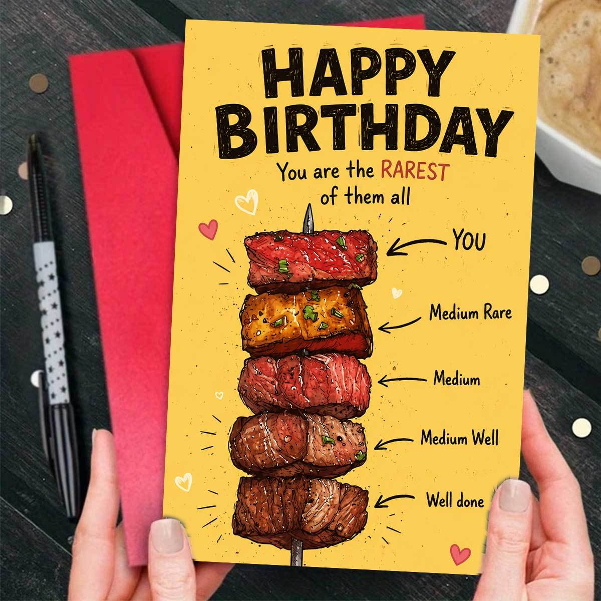 rare steak birthday card Funny  'Happy Birthday To The Rarest Of Them All' Joke Card With Stickers Great Guys Like You Are