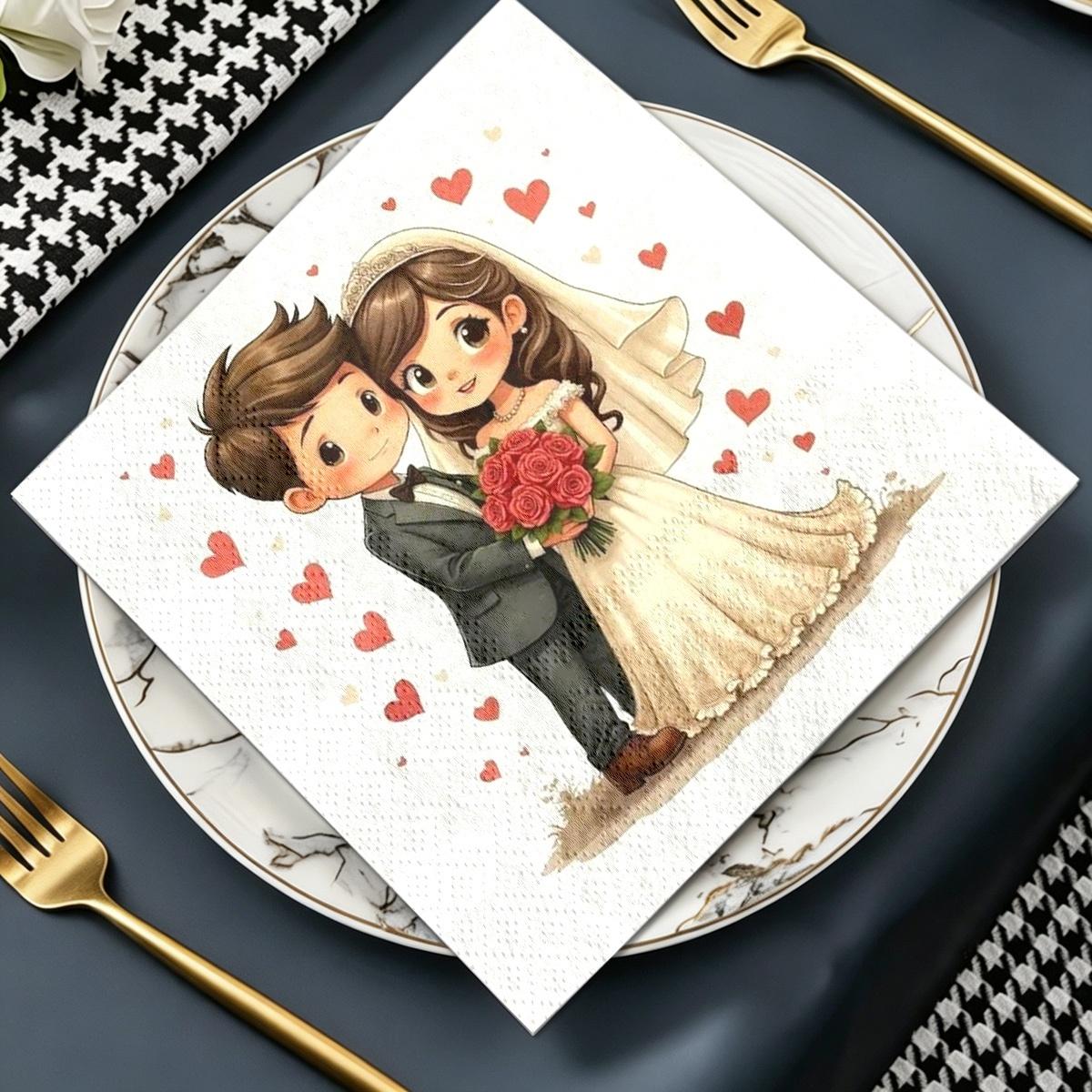 TEMU 20 serviettes à thème couple de mariés, parfaites cadeaux de mariage, cadeaux pour et décorations portables des , et esthétique