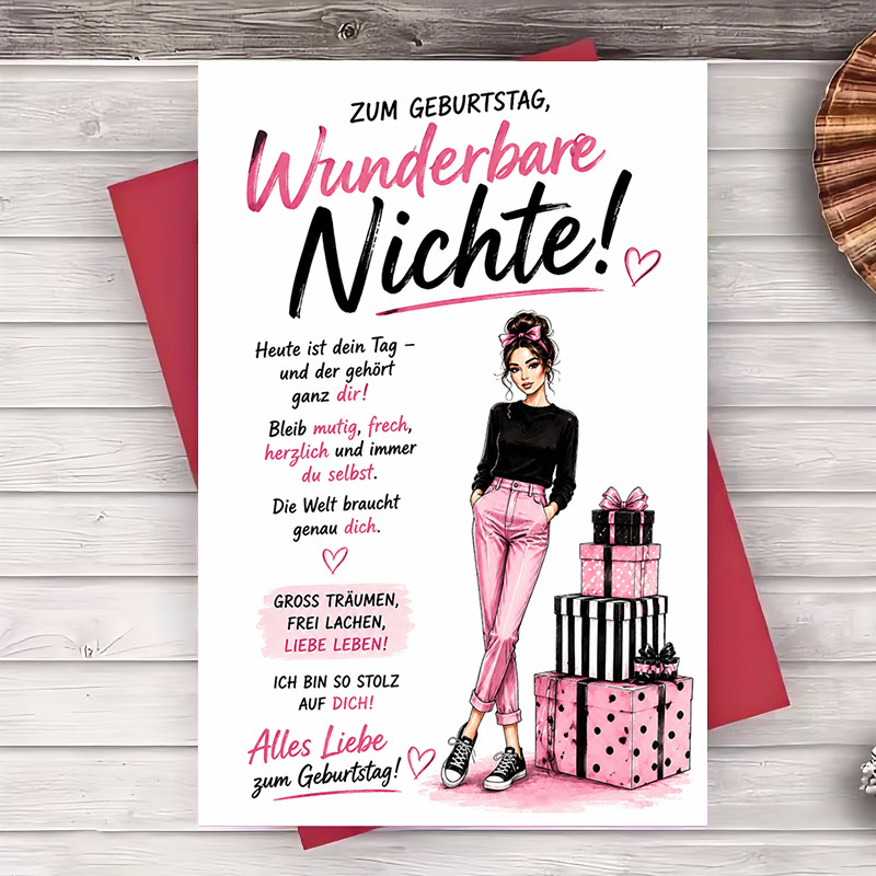 Image of 1 Envelope And 1 Greeting Cardhappy Birthday Greeting Card For Wonderful Niece German Text Stylish Woman Illustration Elegant 2d Paper Card For Birthday Celebration Gift For Hergreeting Card