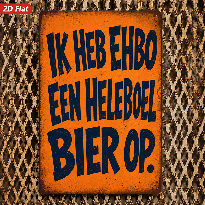 TEMU 2d Flat, 1pc Metal Sign Wall Art, Dutch - Text - Decor, , Orange - Background Design, For Living Room, Bar, Safe Rounded Corners, Easy-hang, 4