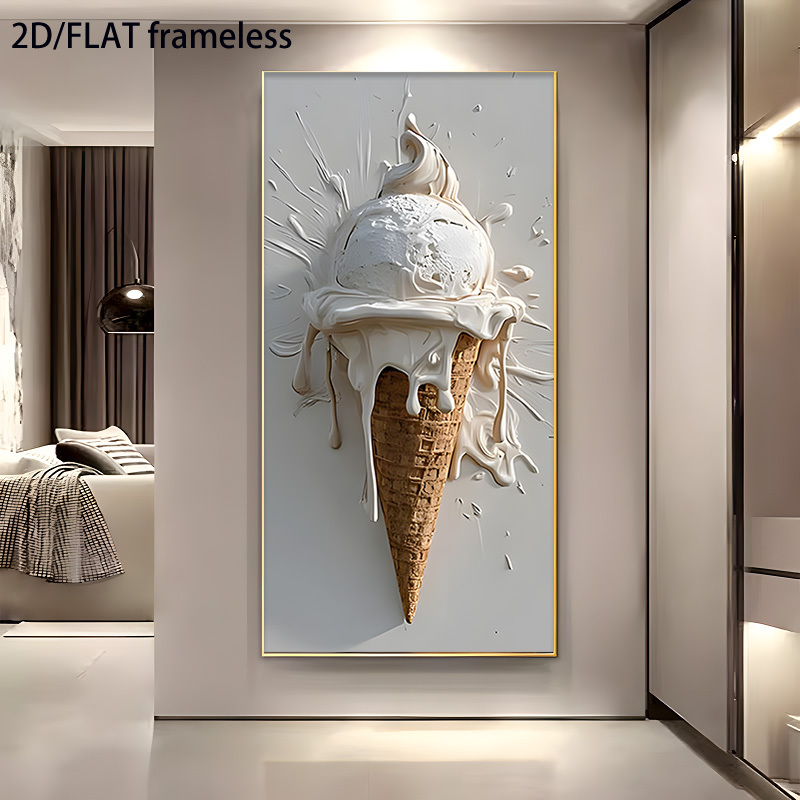 TEMU 2d Flat, 2d Flat, Posters And Prints, 1pc Realistic Melting Ice Cream Pattern 2d/flat Frameless Canvas Art Large Size Multi-sizes. Suitable For
