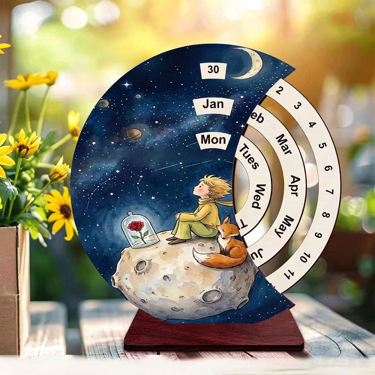TEMU 1pc Little Boy Illustration Holiday Countdown Calendar Wooden Manual Rotating Calendar, Desktop Calendar, Easy Fashionable Decorative Calendar,