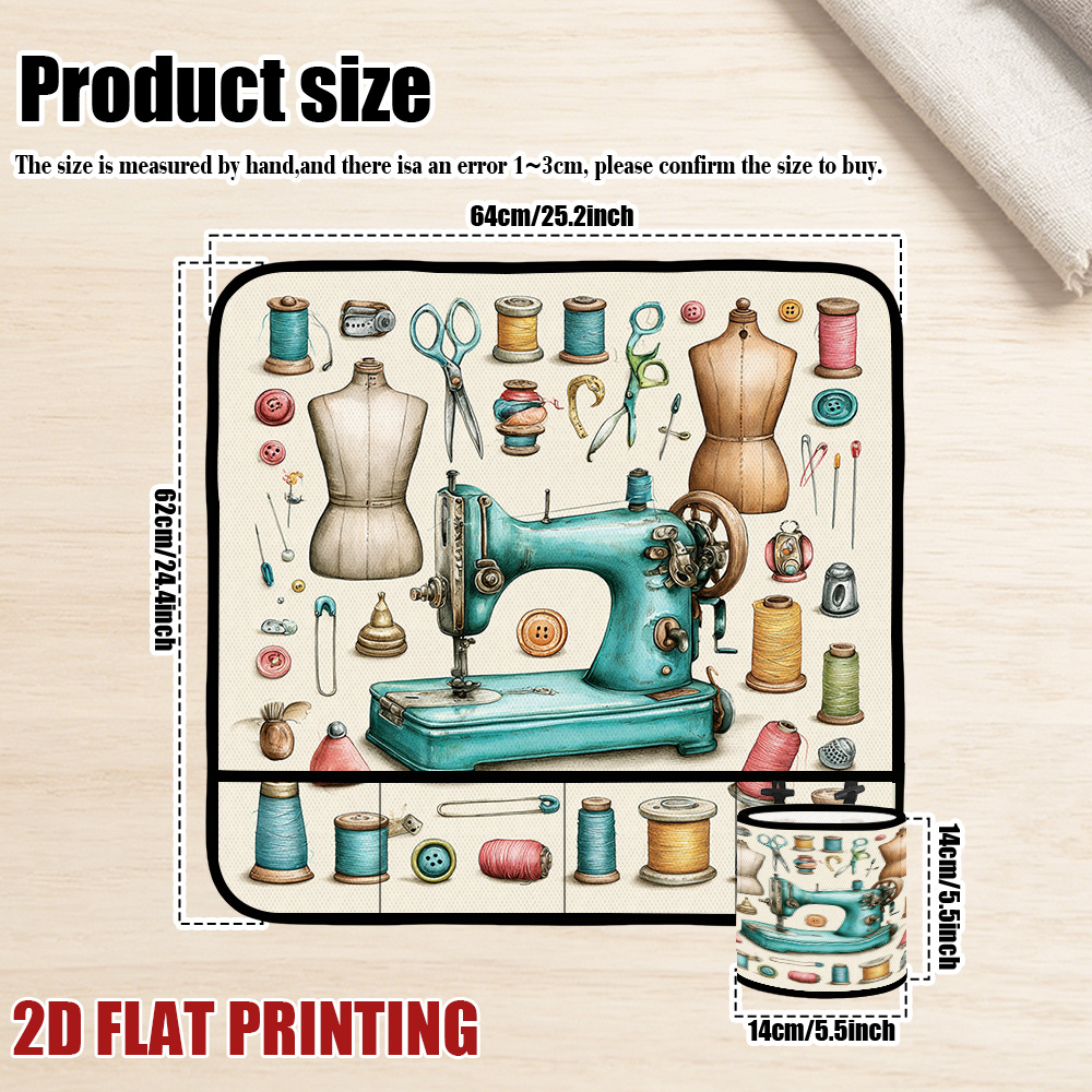 TEMU Vintage Sewing Machine Mat With Detachable Storage Bin & Slots - Multicolor Suitable For , Thimbles, Measuring Tapes - Dressmaking Table For