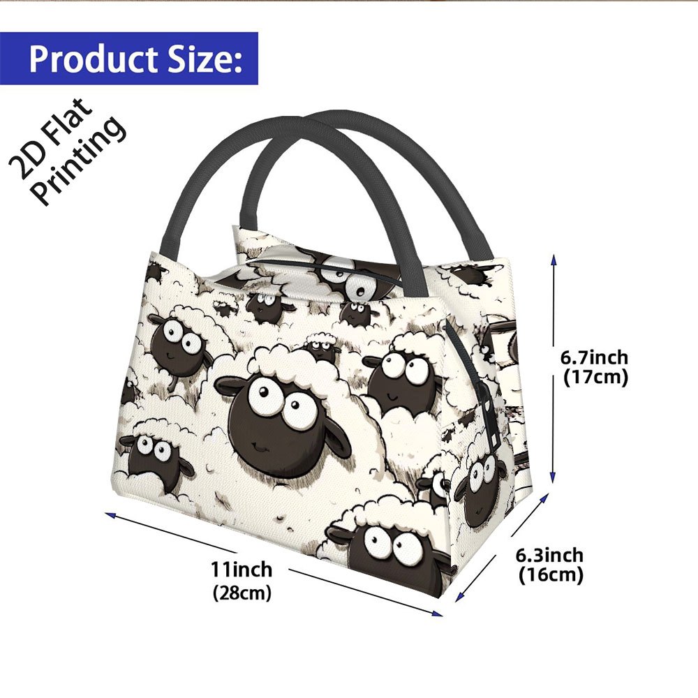 TEMU 1pc, Black Sheep Pattern Printed Thermal Bag Insulation Bag Insulated Bag, Lunch Bag, Suitable For Home, Restaurant, Office, Unisex Portable