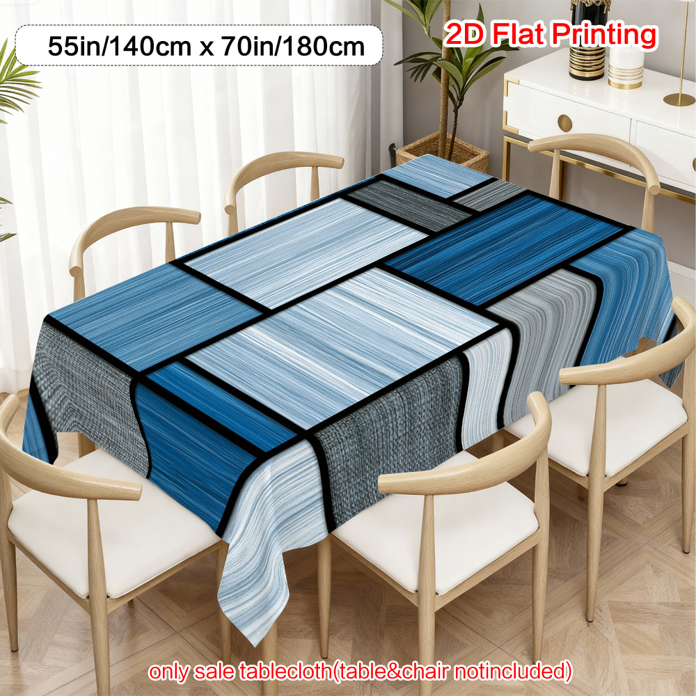 TEMU [tablecloths]2d Flat Printing, 1pc Blue And Gray Rectangular Shapes Pattern Tablecloth, For Picnics, Weddings, Birthday Parties, Thanksgiving,