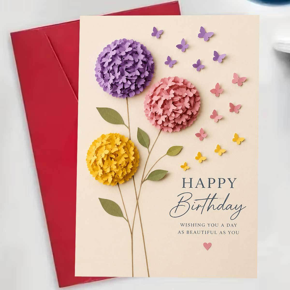 TEMU A Hydrangea And Birthday Card With A Floral-, Featuring Elegant Birthday Greetings. Suitable As A Gift For Women's Birthday Celebrations,