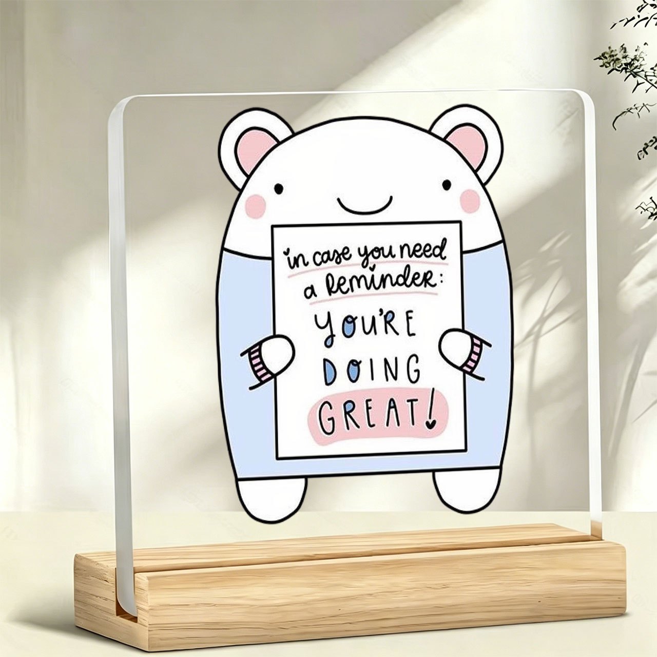 item picture cartoon bear youre doing great slogan ornament 1pc warm and inspirational slogan acrylic ornament with wooden base paperweight desk ornament office desk supplies
