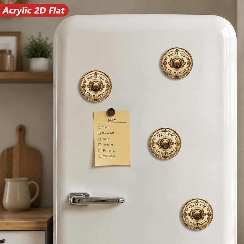 TEMU 2d Flat, 1pc Vintage Champagne Button Acrylic Round Magnetic Refrigerator Magnet, Kitchen Decor, Reveal Champagne Text, Ornate Brass Button,