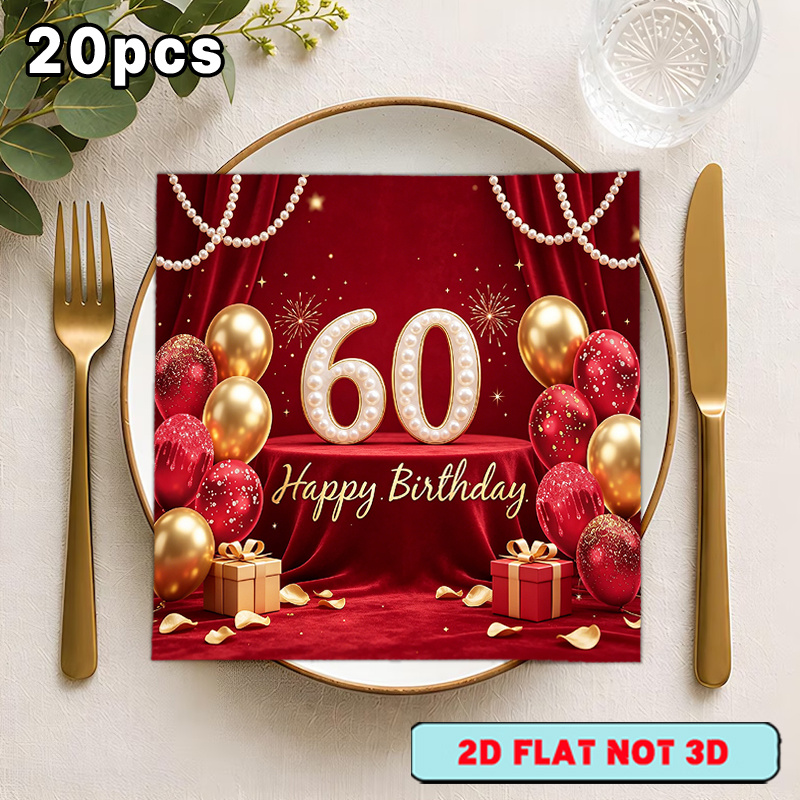 TEMU [Plat 2D] 20 Serviettes Jetables à Thème Slogan Anniversaire Numéro 60 avec Perles, pour Table de Fête, 2 Plis, Convient pour Diverses Fêtes