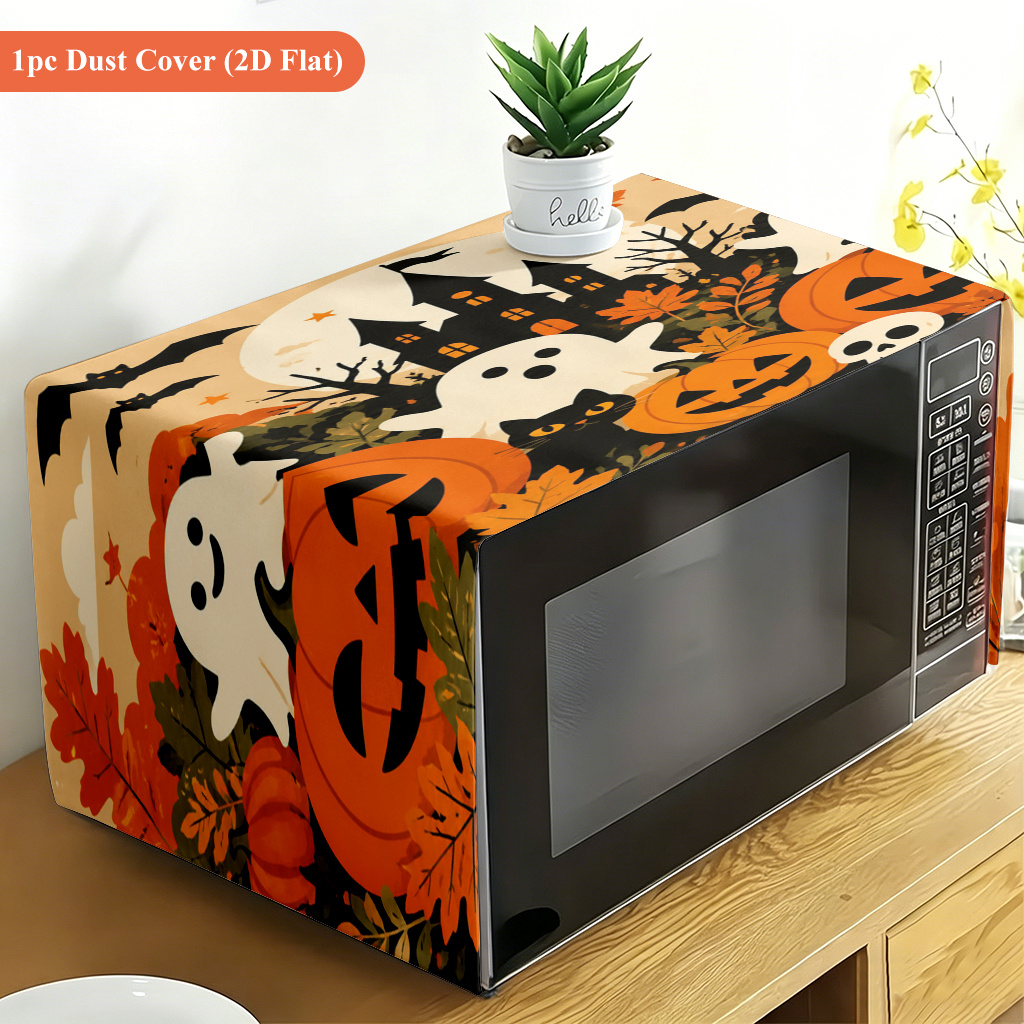 TEMU 2D Plat 1pc, Couverture de four à micro-ondes décorative imprimée avec citrouilles et d'Halloween, Convient pour les couvertures anti-poussière