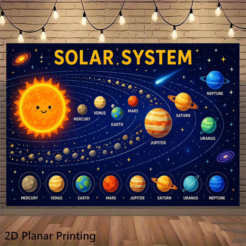 TEMU 2d Flat, 2d Flat Banner 1pc, Solar System Planets, Party Backdrop, Suitable For Multiple Occasions, Living Room Art Wall Covering, Suitable For