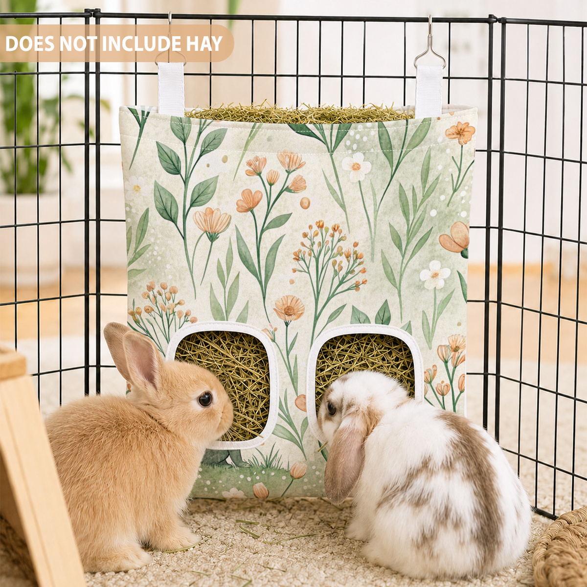 TEMU Mangeoire à foin à 2 trous avec sac de suspension - Mignonne, convient aux lapins, cochons d'Inde, hamsters, souris - Distributeur de foin à