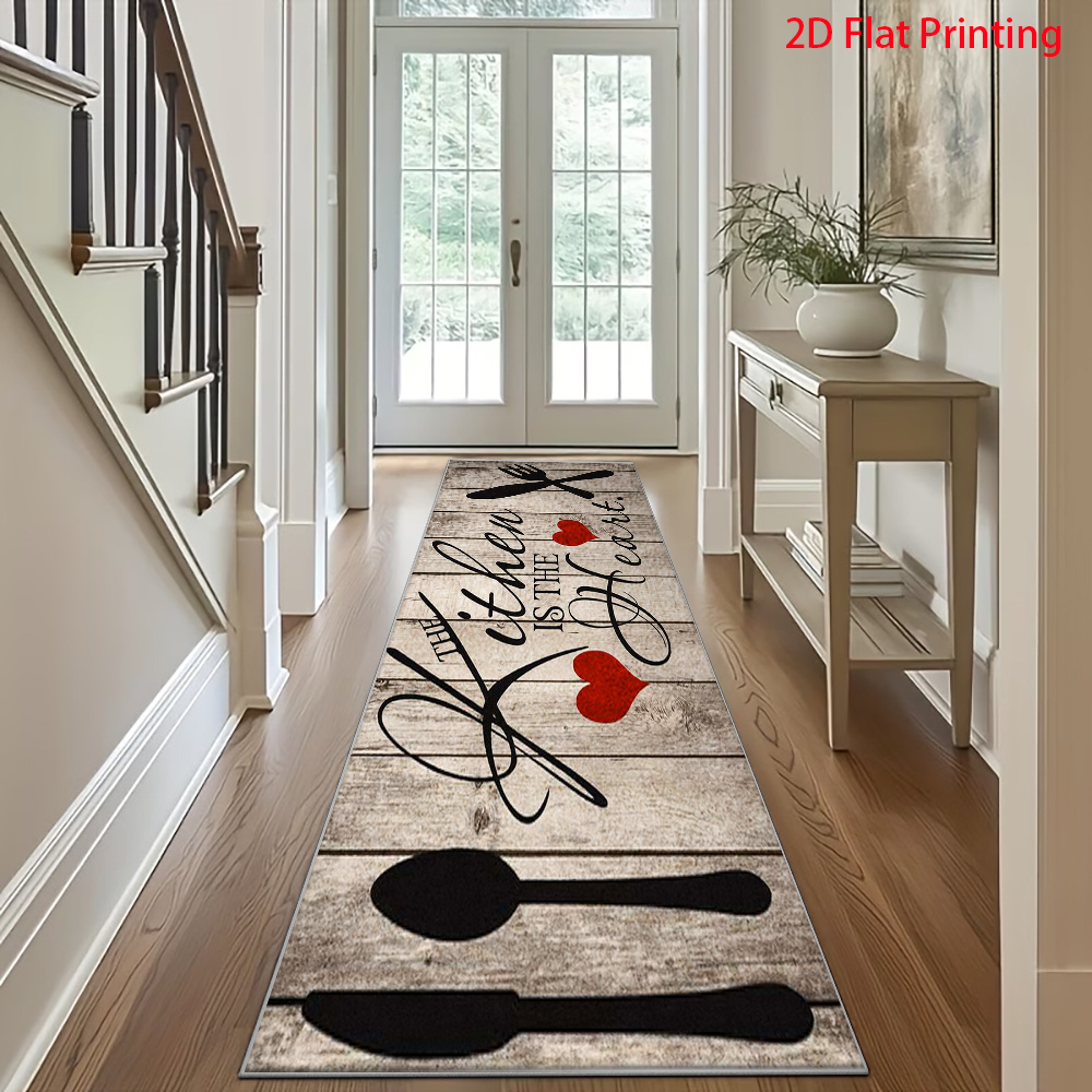 TEMU 1pc Rectangular Rug, Velvet Material With Non-slip Backing, 2d Flat Printing, Machine Washable, Low Pile And , Kitchen Is , Wood Grain Texture,
