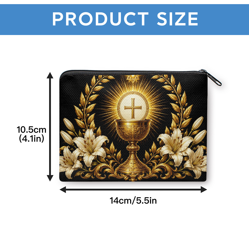 TEMU Coin Purse 1pc, Golden With Lilies Double-sided Printing Coin Purse,, Zipper Closure, Small Portable , Cash, Keys, Cards, Earphone, And Small